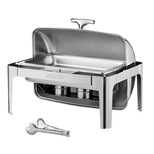 

9Qt Rectangle Roll Top Chafing Dish Set with Full-Size Pan Stainless Steel