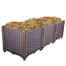 Vevor Plastic Raised Garden Bed Flower Box Kit 14.5" Brown Rattan Style Set Of 3
