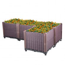 Vevor Plastic Raised Garden Bed Flower Box Kit 14.5" Brown Rattan Style Set Of 4