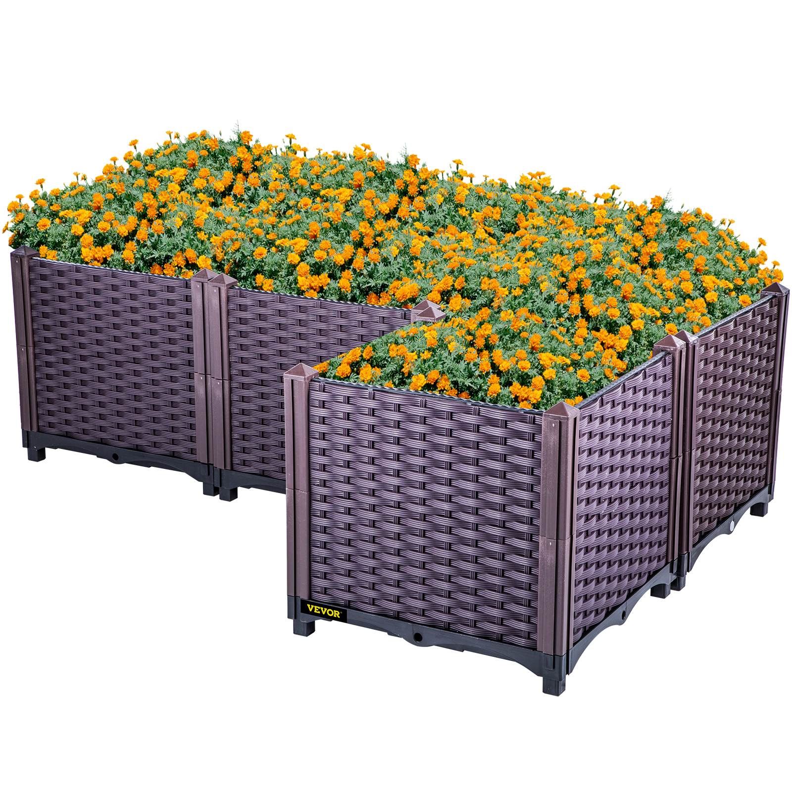 Vevor Plastic Raised Garden Bed Flower Box Kit 14.5" Brown Rattan Style Set Of 4 от Vevor Many GEOs
