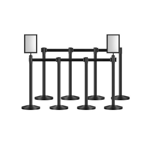 

VEVOR Stanchion Post, 8 Pcs Stanchions with Retractable Belts, Carbon Steel Black Stanchions Queue with Sand Injection Hollow Base, Crowd Control Barriers for Theaters, Parties, Weddings, Exhibitions