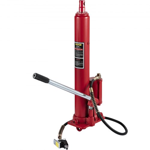 VEVOR Hydraulic/Pneumatic Long Ram Jack, 8 Tons/17363 lbs Capacity, with Single Piston Pump and Clevis Base, Manual Cherry Picker with Handle, for Gar
