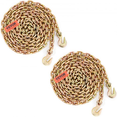 

VEVOR Transport Binder Chain, 3220 kg Working Load Limit, 3/8''x20' G80 Tow Chain Tie Down with Grab Hooks, DOT Certified, Galvanized Coating Manganese Steel for Dock Factory Construction Site, 2 Pack