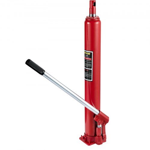 VEVOR Hydraulic Long Ram Jack, 3 Tons/6600 lbs Capacity, with Single Piston Pump and Flat Base, Manual Cherry Picker w/Handle, for Garage/Shop Cranes, Engine Lift Hoist, Red