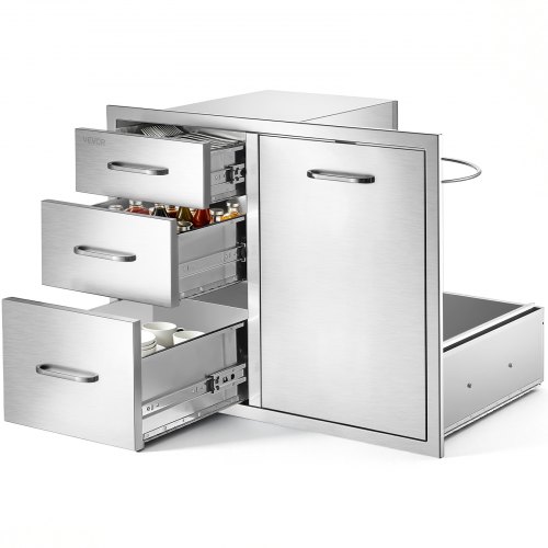 VEVOR Outdoor Kitchen Drawer Combo, 23"W x 21"H x 30"D, Propane Ring, for BBQ Island Storage, Patio Bars and Grill Station, with Handle, Built-In BBQ Island Drawers Organize Cookware Accessories