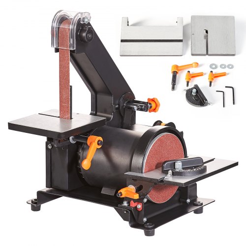 VEVOR Belt Sander, 5 Disc Sander and 1 x 30 Belt Sander Combo with 2.5A Induction Motor 3500RPM, Powerful Woodworking Bench Sander with 0-45° Adjustable Cast Aluminum Work Table