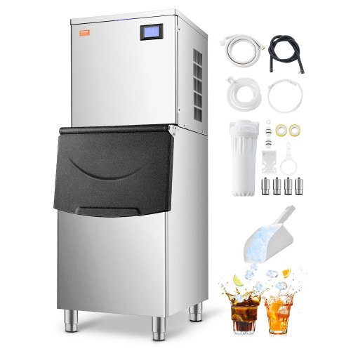 

Commercial Ice Maker 360LBS/24H with 250LBS Storage Bin Auto Self-Cleaning