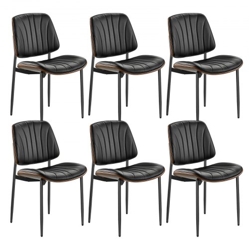 Set of 6 Dining Chairs Modern Leather Kitchen Side Chair Back Metal Legs Black