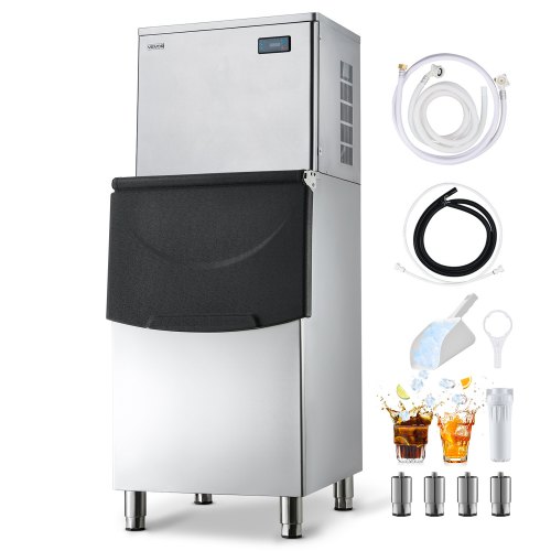 

VEVOR Commercial Ice Maker Machine, 450LBS/24H Ice-Making Machine with 250LBS Stainless Steel Storage Bin, Auto Self-Cleaning Ice Maker with Touchscreen for Bar Cafe Restaurant Business Commercial