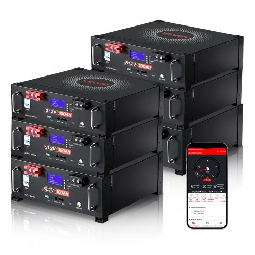 

VEVOR 48V 600Ah LiFePO4 Lithium Battery, 6 Pack 100Ah, 30.72kWh Capacity, 51.2V Server Rack LiFePO4 Battery with Bluetooth, Max 6000 Cycles, LCD Display, for Off-Grid, Solar System, Backup Power