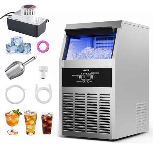 

VEVOR Commercial Ice Maker Machine with Pump, 160 lbs/24h with 30 lbs Storage Capacity, Built-in/Freestanding/Under Counter, Stainless Steel Ice Maker with LED Display & Self-Cleaning, for Home Bar