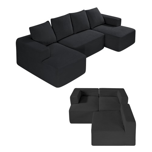 

Modular Sectional Sofa U Shaped Cloud Couch with Chaise and Cushion Black