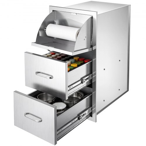 VEVOR Outdoor Kitchen Drawers, 30"W x 21"H x 16"D, Paper Towel Dispenser, for BBQ Island Storage, Patio Bars and Grill Station, with Handle, Built-In BBQ Island Drawers Organize Cookware Accessories