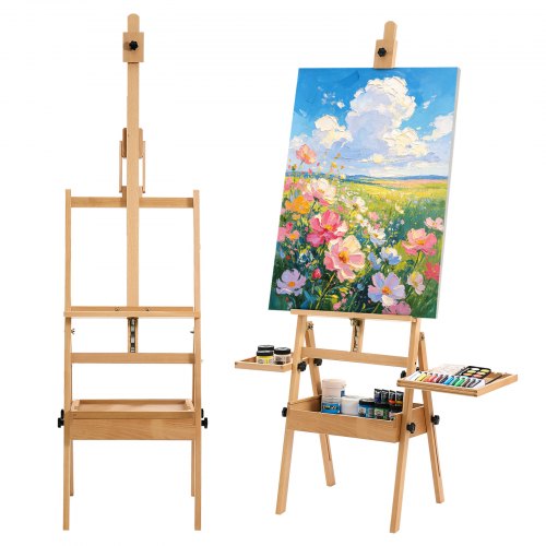 Vevor Studio H-Frame Easel Holds Canvas Up To 35.43" Solid Beech Wood Frame, For Artists Painting, Adjustable Height & Angle, Multi-Function Wooden Ar-image