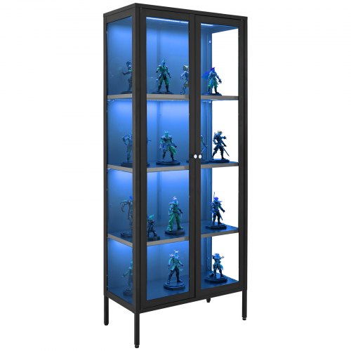 VEVOR Lighted Display Cabinet with Glass Doors 66 in Tall 4-Tier Curio Cabinet