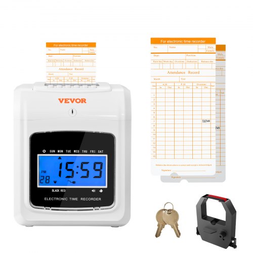 

VEVOR Punch Time Clock, Time Tracker Machine for Employees of Small Business, 6 Punches per Day, Time Clock Punch Machine Includes 2 Time Cards, 1 Ink Ribbon and 2 Security Keys