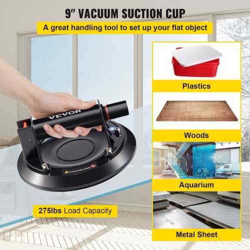 VEVOR 9'' Vacuum Suction Cup Lifter Heavy Duty for Glass Granite w/ ABS Handle 