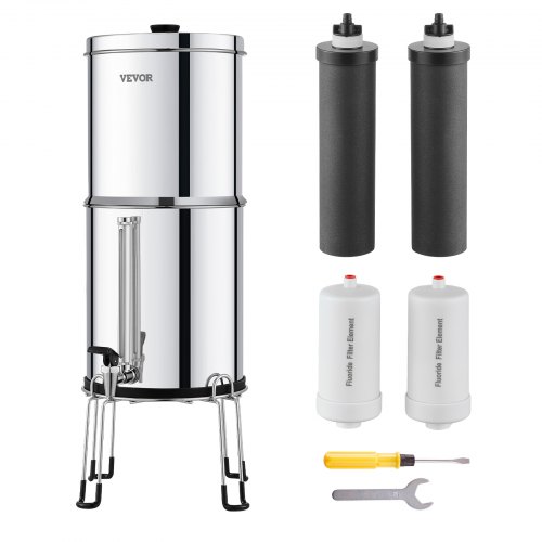 

VEVOR 2.25G Gravity-fed Water Filter Countertop System Stainless Steel 4 Filters