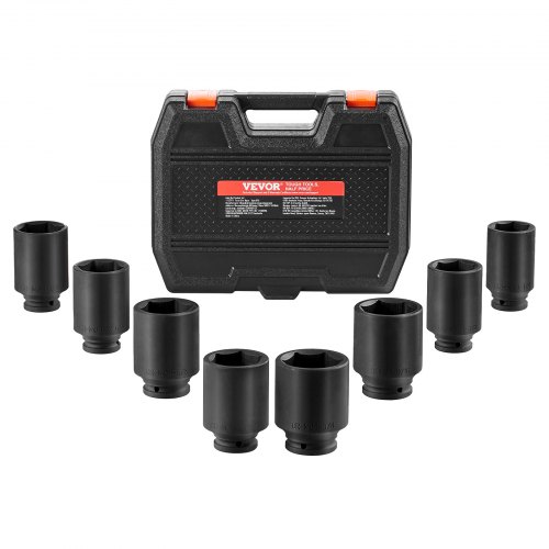VEVOR Axle Nut Impact Socket Set 3/4 Deep Drive 6-Point 8PCS SAE Spindle Socket