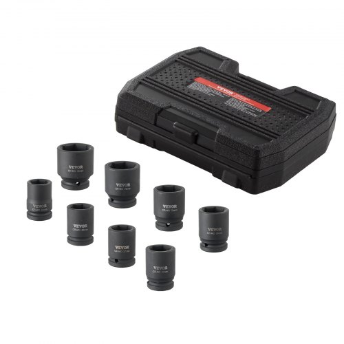 VEVOR Axle Nut Impact Socket Set, 3/4 Drive 6-Point 8-Piece Metric Spindle Nut Socket Set, CR-MO Heat Treated Large Socket Set with Storage Case, for Auto Repair, Removing or Installing Axle Nuts