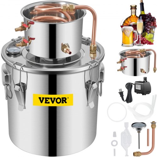 VEVOR Moonshine Still Distillery Kit 3.3Gal Whiskey Distilling Kit w/ Water Pump