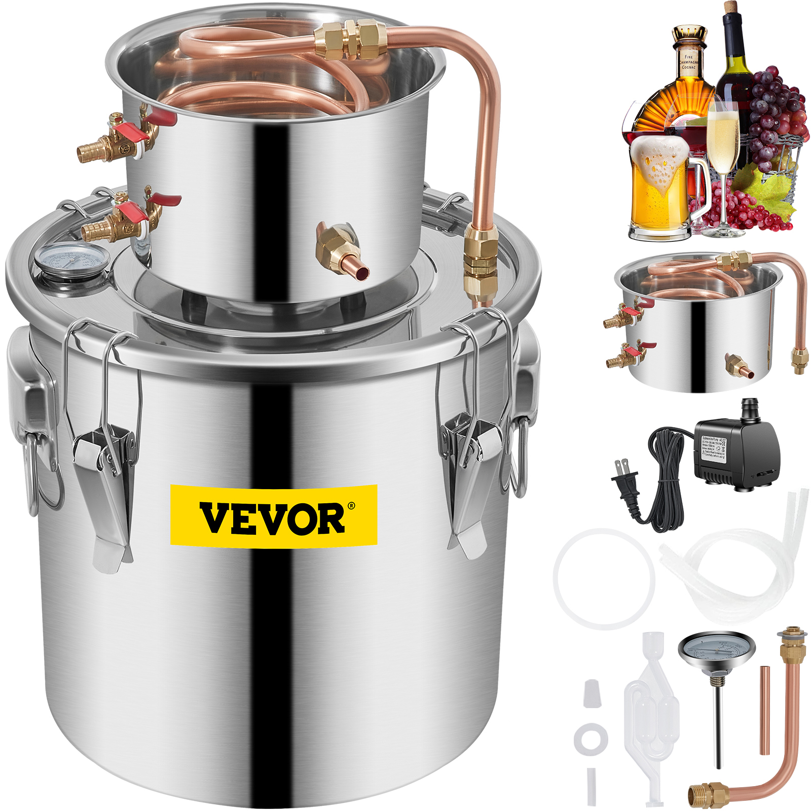 VEVOR Moonshine Still Distillery Kit 3.3Gal Whiskey Distilling Kit w/ Water Pump от Vevor Many GEOs