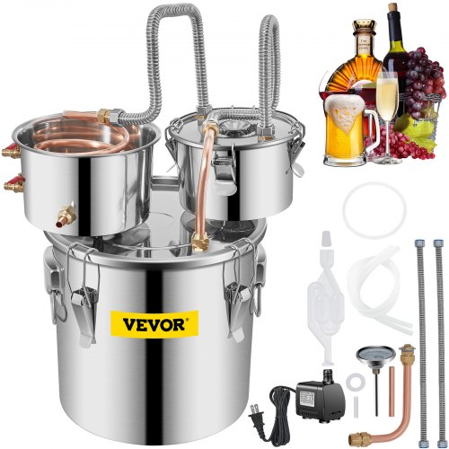 2.7Gal Home Use Moonshine Still Brewing Stainless Steel Water Wine Alcohol Double Keg