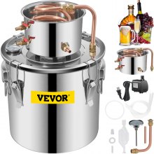 VEVOR Water Distiller 5Gal Still Distiller Copper Tube with Circulating Pump Home DIY Brewing Kit Build-in Thermometer, Stainless Steel Bucket 21L