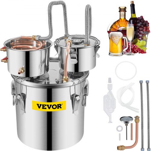 

VEVOR Alcohol Still 5 Gal 19L Water Alcohol Distiller Copper Tube With Circulating Pump Home Brewing Kit Build-in Thermometer for DIY Whisky Wine Brandy, Stainless Steel, 3 Pots