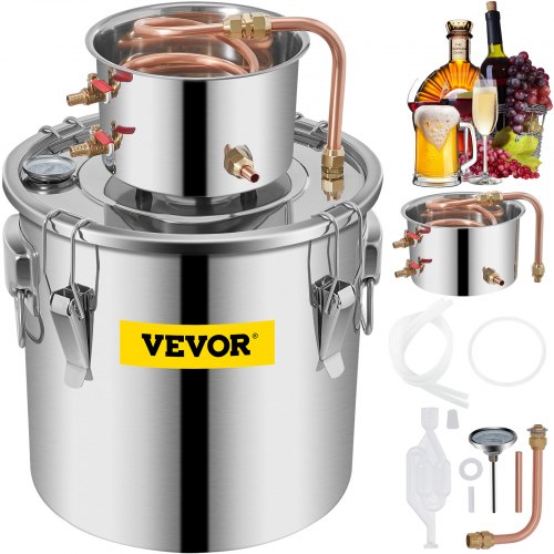 

VEVOR Moonshine Still 9.6Gal 38L Stainless Steel Water Alcohol Distiller Copper Tube Home Brewing Kit Build-in Thermometer for DIY Whisky Wine Brandy, Sliver