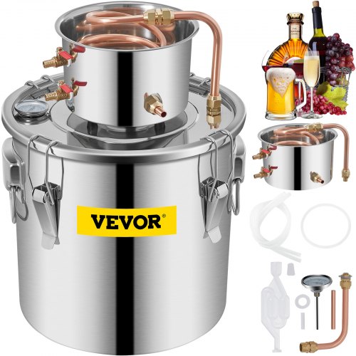 VEVOR Alcohol Still 9.6Gal 38L Stainless Steel Water Alcohol Distiller Copper Tube Home Brewing Kit Build-in Thermometer