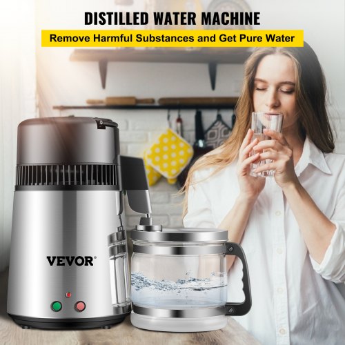 Vue Water Distiller Machine 4L 304 Stainless Steel Distillers for Home Countertop Desktop Distilled Water Machine with Glass-Lined Nozzle Water Purifier to Make Clean Water for Home Office（Silver