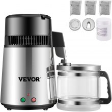 VEVOR Silver Water Distiller 1.1 Gallon/4 L Stainless Steel Water Purifier Distiller 750W Water Distillation Countertop Water Distiller Machine with Connection Bottle Glass Container for Offices Home - VEVOR