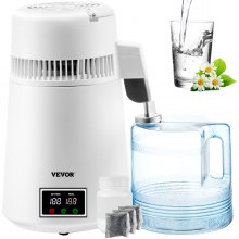 VEVOR Water Distiller, 1.1 Gal Distilled Water Maker, 4L Pure Water Distiller w/Dual Temperature Display, 750W Countertop Water Distiller, Distilled Water Machine for Home w/Plastic Container White