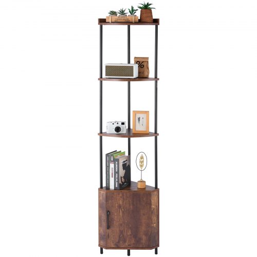 

VEVOR 5 Tier Corner Shelf Tall Corner Stand with LED Light & Doors Narrow Rack