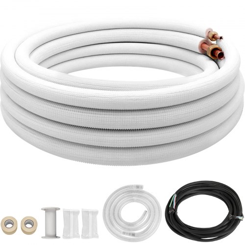 VEVOR 1/4" x 3/8" x 25 ft Ductless Line Set Insulated Copper w/ Control Wire