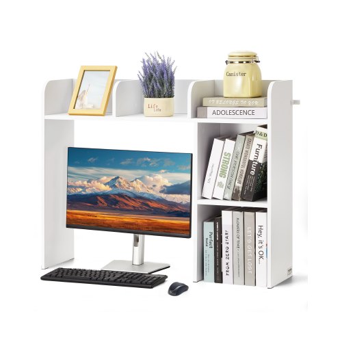 

Desktop Bookshelf White Desktop Storage Organizer 2-Tier for Office & Home