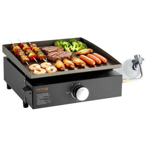 

VEVOR Commercial Griddle, 16.9" Heavy Duty Manual Flat Top Griddle, Countertop Gas Grill with Non-Stick Cooking Plate, Steel Natural Gas Griddle, 2-Burners Restaurant Portable Grill - 22,000 BTU