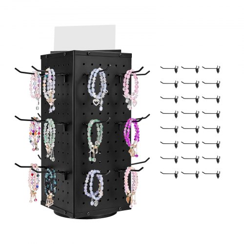 

VEVOR Rotating Pegboard Display 4-Sided Spinning Peg Board Display with 24 Hooks