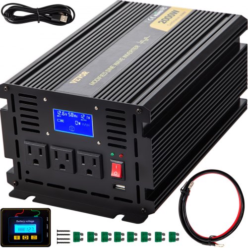 

VEVOR Power Inverter, 2000W Modified Sine Wave Inverter, DC 12V to AC 120V Car Converter, with LCD Display, Remote Controller, LED Indicator, AC Outlets Inverter for Truck RV Car Boat Travel Camping