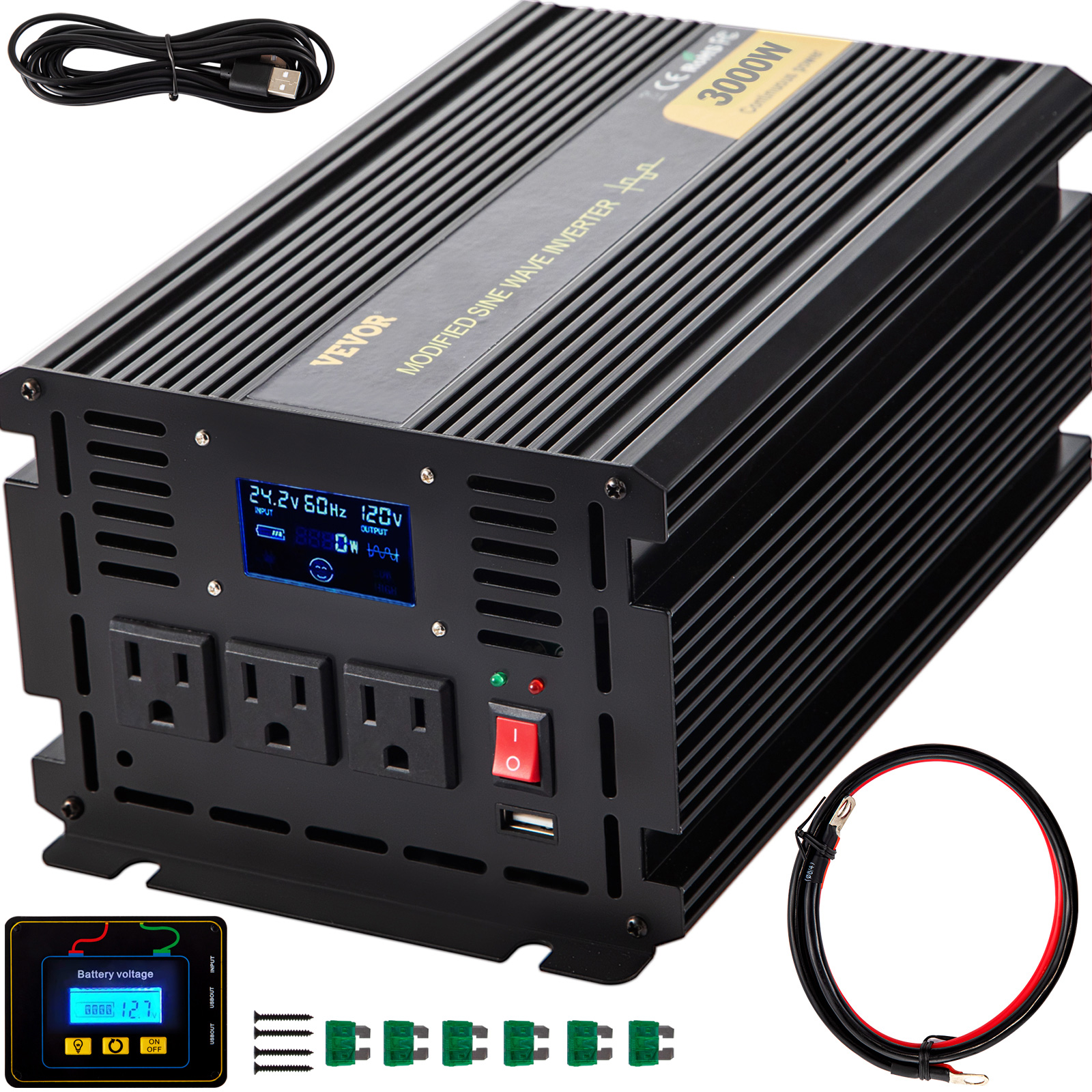 Power Inverter 3000W 6000W 24V DC to 110V 120V AC LCD Outdoor for Car Truck Home от Vevor Many GEOs