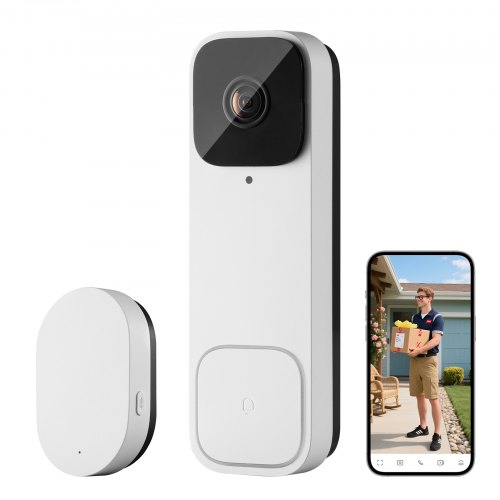 VEVOR Video Doorbell, 2K Wireless Camera Ring Doorbell Works with 170° Ultra-Wide View, 2-Way Audio, Motion Detection & Night Vision, Supports Alexei & Google, Cloud Storage, Battery/Wired Powered ZNKSML2K0000NUYWA001V9