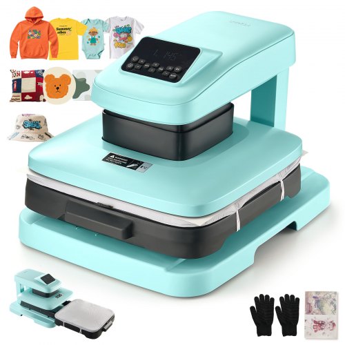 VEVOR Auto Heat Press Machine T-Shirt Press Machine 15 x 15 in Heat Plate Green