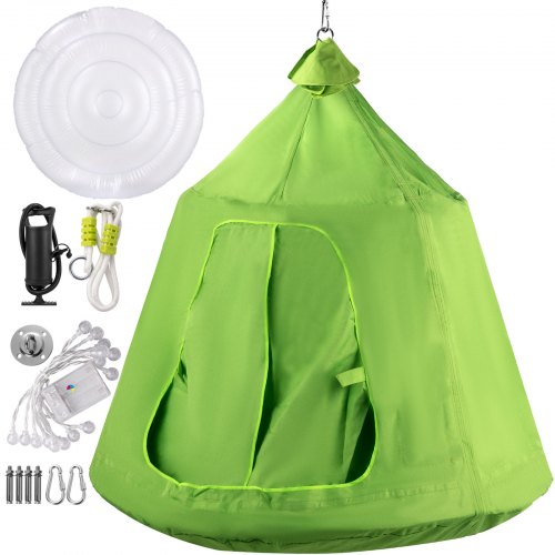 Green HangOut HugglePod Hanging Tree Tent With LED String Lights For Kids 