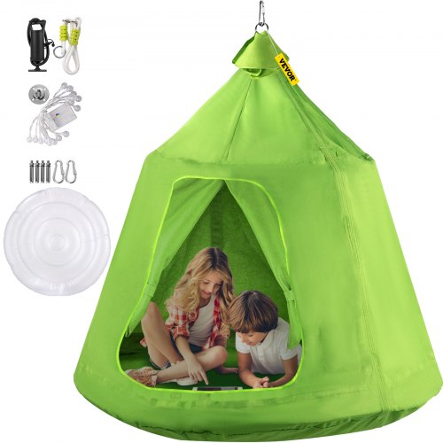 Green HangOut HugglePod Hanging Tree Tent With LED String Lights For Kids