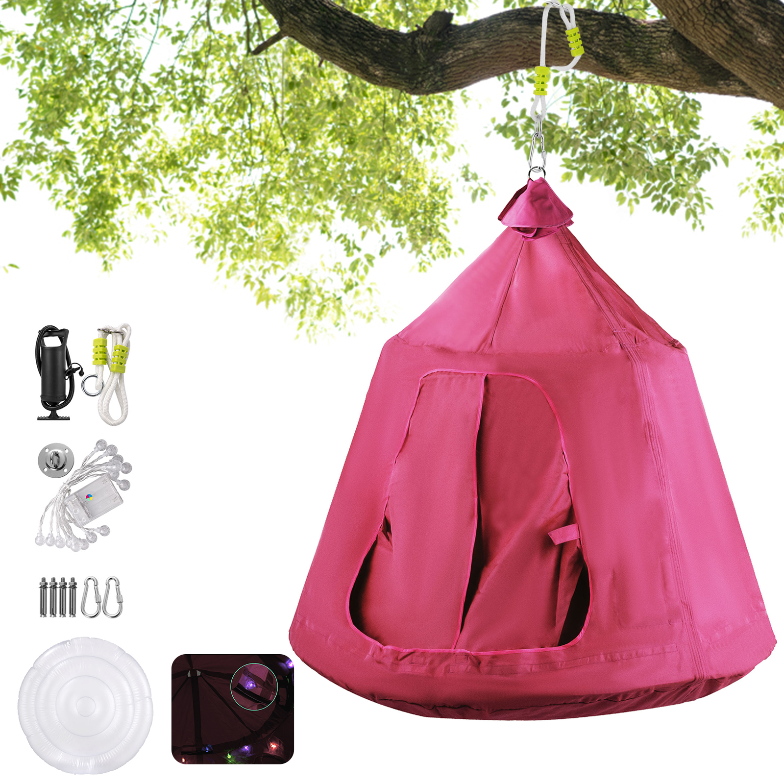 Pink HangOut HugglePod Hanging Tree Tent With LED String Lights For Kids от Vevor Many GEOs