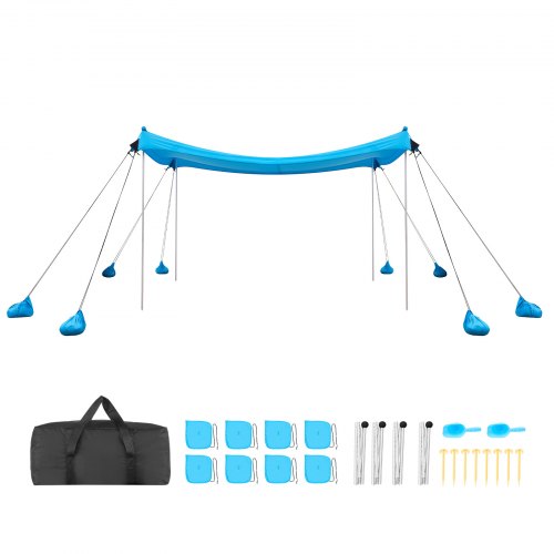 

VEVOR Beach Tent Sun Shelter, UPF50+ Sun Protection, 6.6 ft Tall, 10x10 ft, Easy Pop Up Beach Canopy with 8 Sandbags, Stability Poles, Sand Shovels, Portable Shade for Family Outings, Camping, Fishing