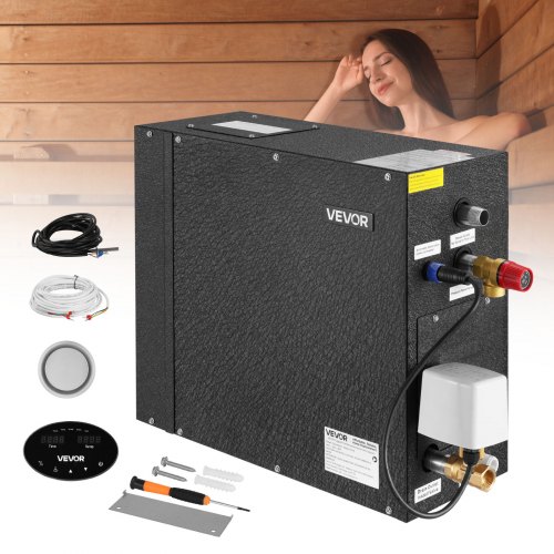 

VEVOR Steam Generator, 4 kW Steam Shower System with Controller for Home Sauna Bath Spa, Commercial Auto Drain Kit with Overheat, Dry-Run & Overpressure Protection, 10 Min to 24h Efficient, Black