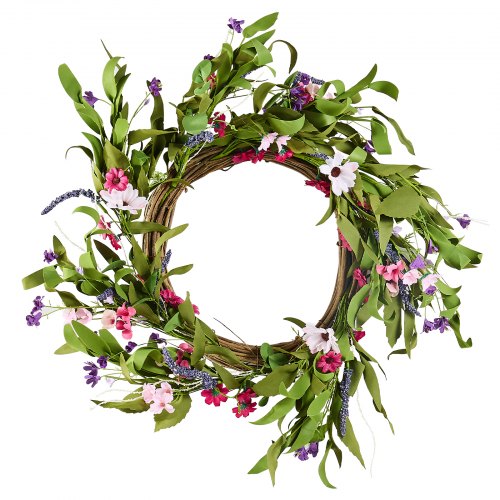 

VEVOR Artificial Decorative Wreath 22 in Pink Green Daisies Year Round Wreath