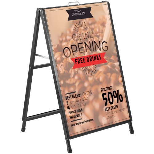 

VEVOR A-Frame Sidewalk Sign 24"x36" Sidewalk Signs for Businesses Black Coated Steel Metal A-Frame Sign Slide-in Folding Sandwich Board Sidewalk Sign Double-Sided w/ 2 Corrugated Plastic Poster Boards